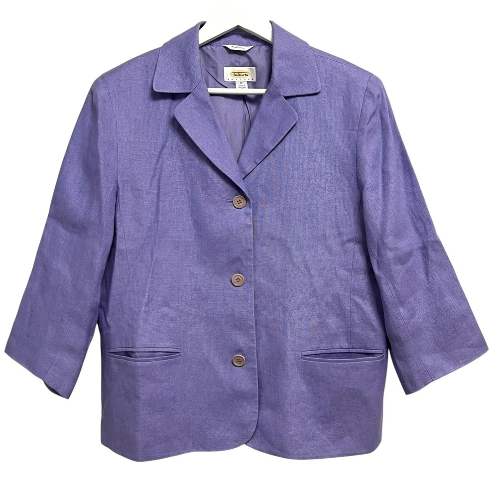 Talbots Blazer Womens‎ 12P Purple Irish Linen 3/4 Sleeve Notch Collar Jacket